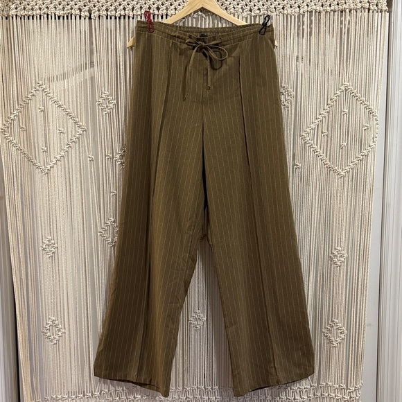 ASOS Design Pants - ASOS Design Olive Green Pinstripe Wide-Leg Pants